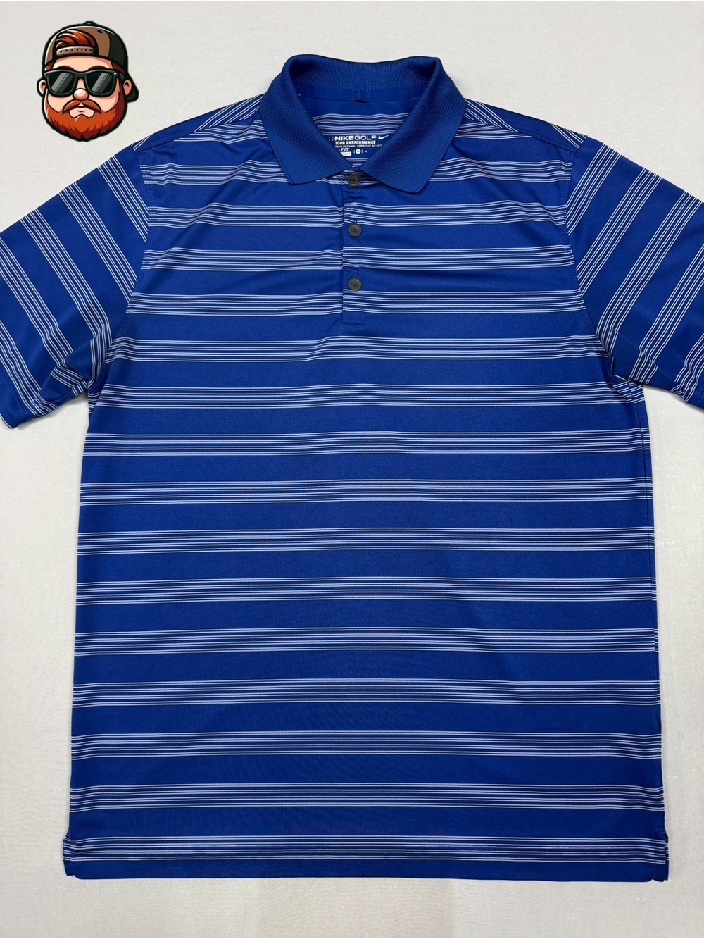 Nike Men's Golf Tour Performance Polo Shirt Medium Blue Striped, Short Sleeve